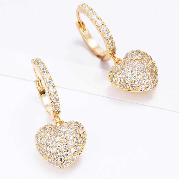 Dainty Drop Pave Heart Earrings