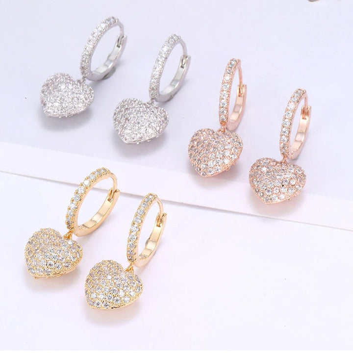 Dainty Drop Pave Heart Earrings