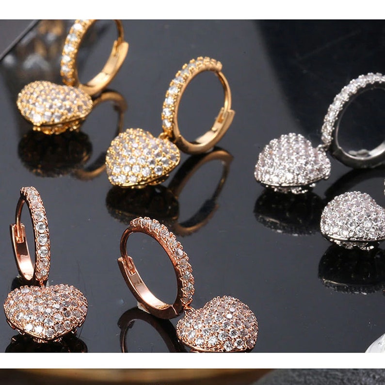 Dainty Drop Pave Heart Earrings
