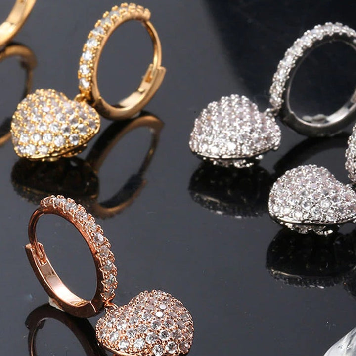 Dainty Drop Pave Heart Earrings