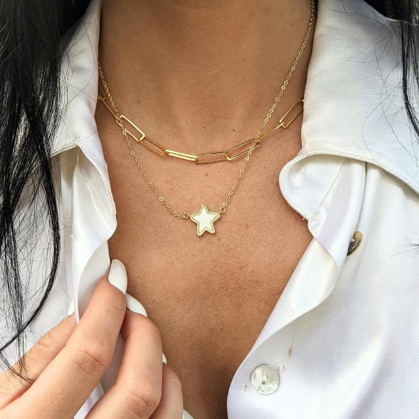 Dainty Pearl Star Necklace