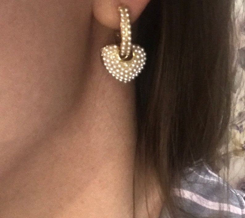 Dangling Heart Pearl Earrings