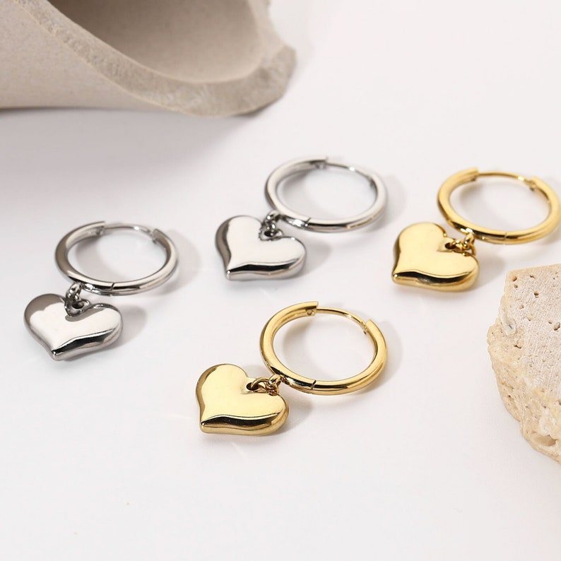 Huggie Hoop Earrings with Heart
