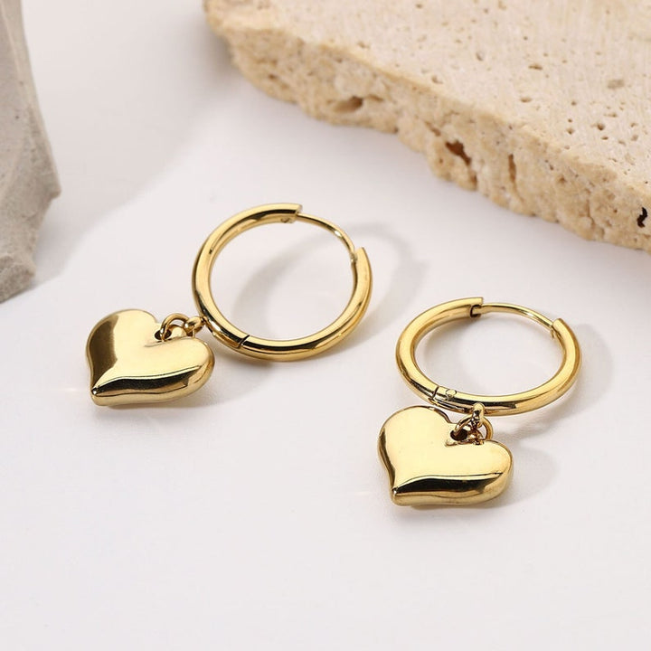 Huggie Hoop Earrings with Heart