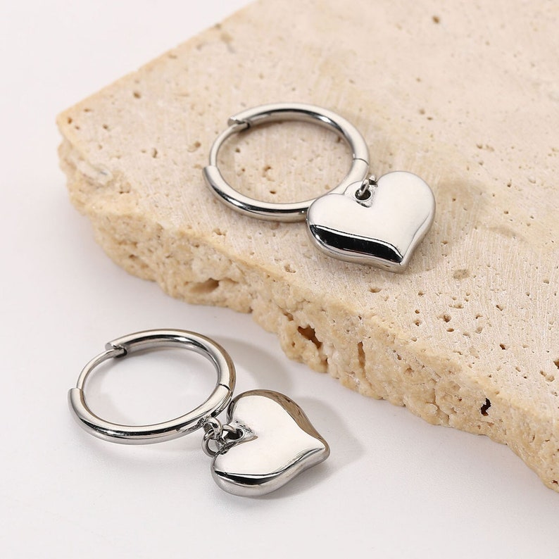 Huggie Hoop Earrings with Heart