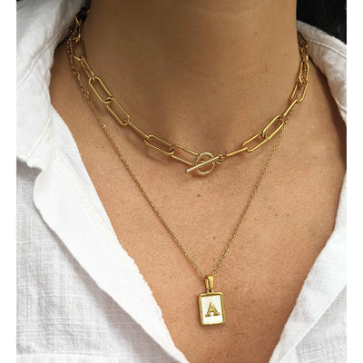 Rectangle Initial Shell Necklace