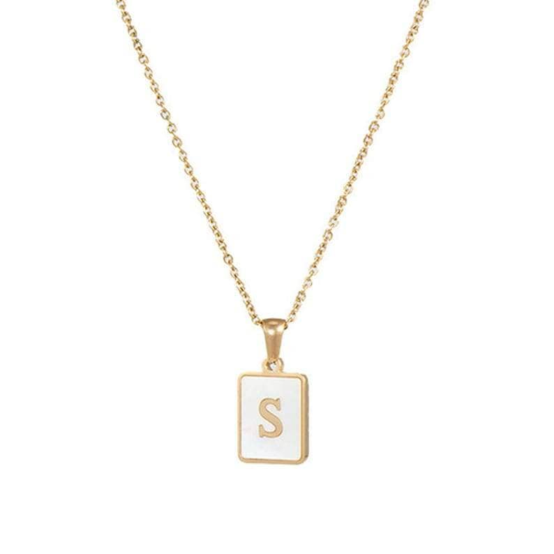 Rectangle Initial Shell Necklace