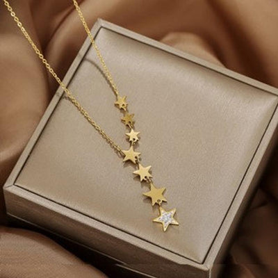 Stainless Steel Cascading Star Necklace