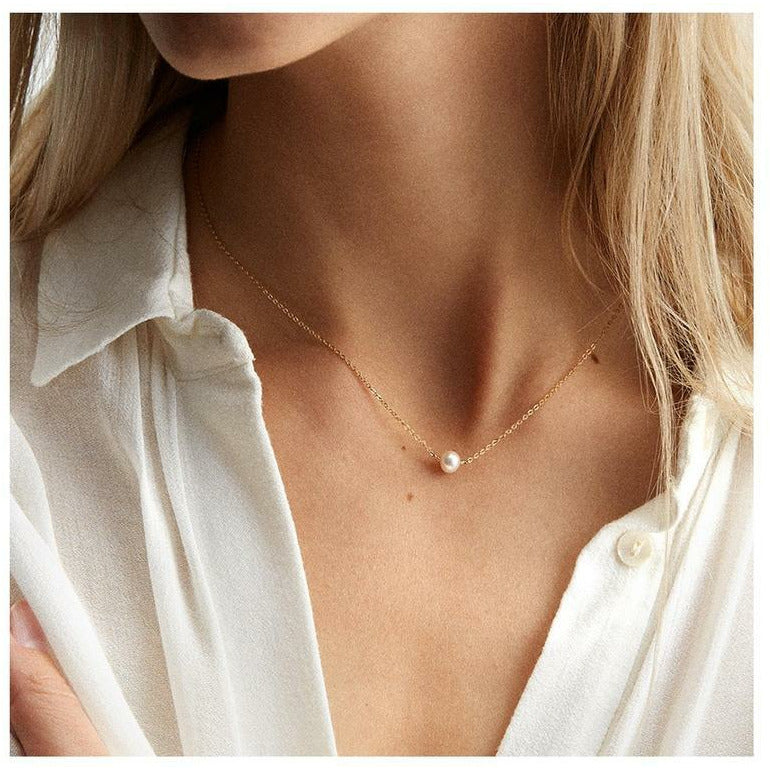 Stainless Steel Petite Pearl Choker Necklace