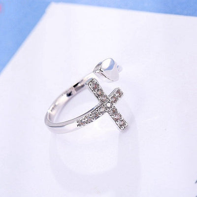 Sterling Silver Cross & Heart Ring