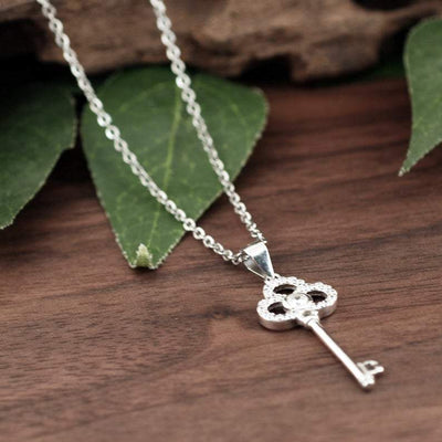 Sterling Silver CZ Key Necklace