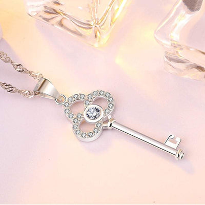 Sterling Silver CZ Key Necklace