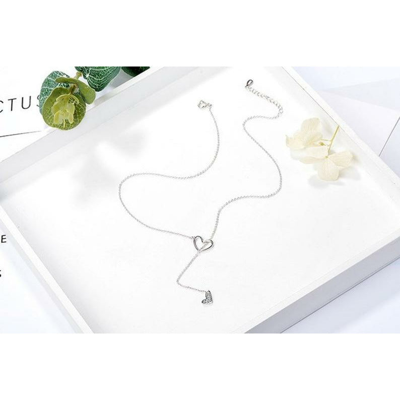 Sterling Silver Double Heart Lariat Necklace