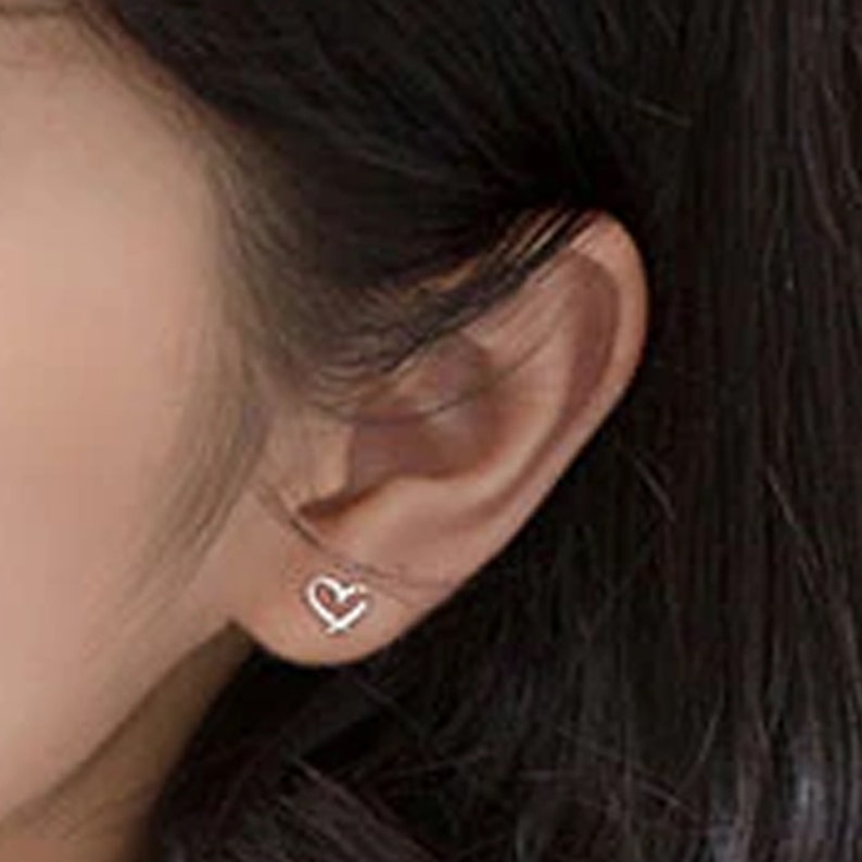 AoedeJ Tiny Heart Stud Earrings - Sterling Silver Minimalist Dainty Earrings For Women & Girls