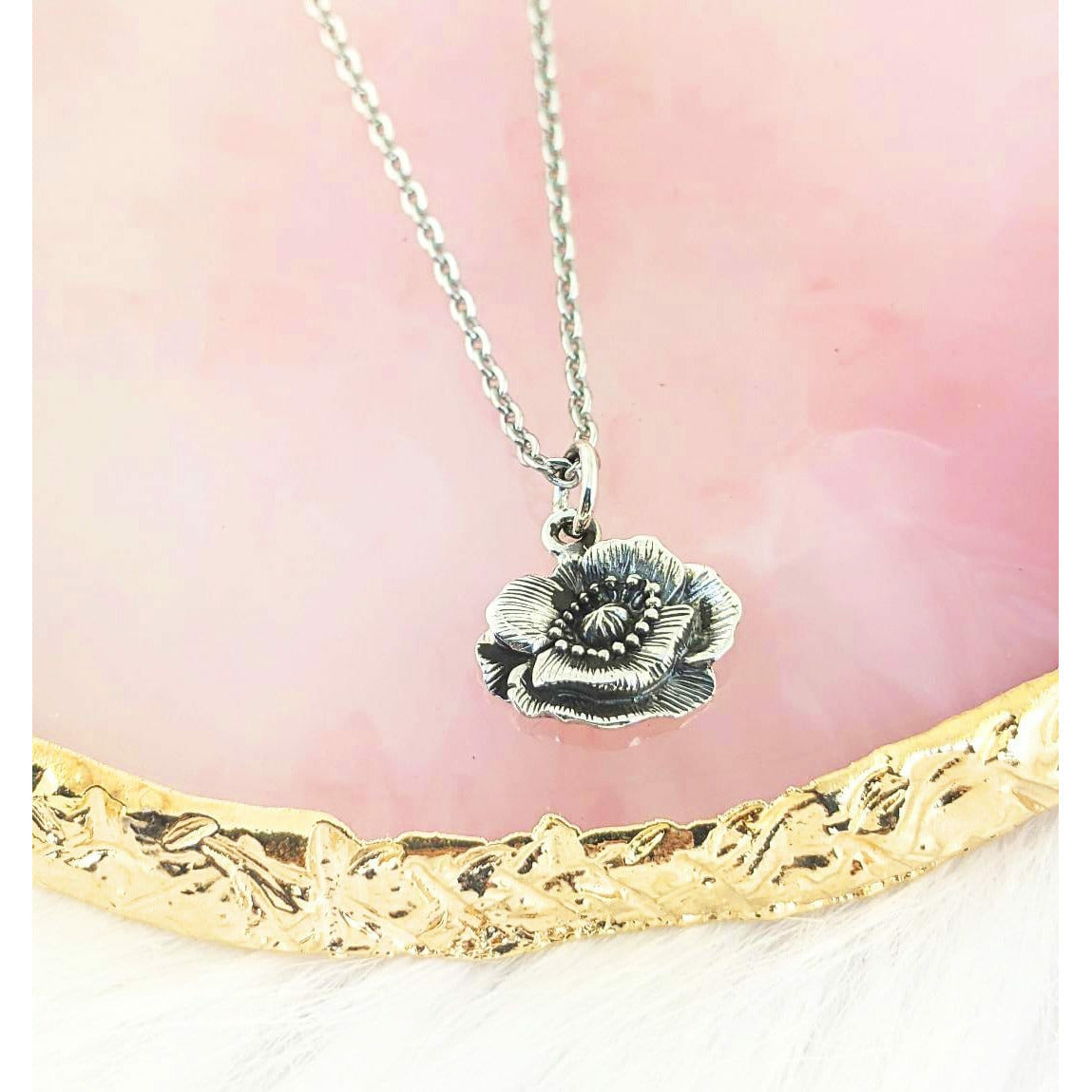 Sterling Silver Poppy Flower Necklace