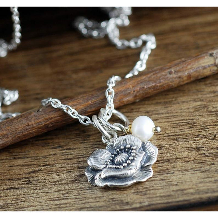 Sterling Silver Poppy Flower Necklace