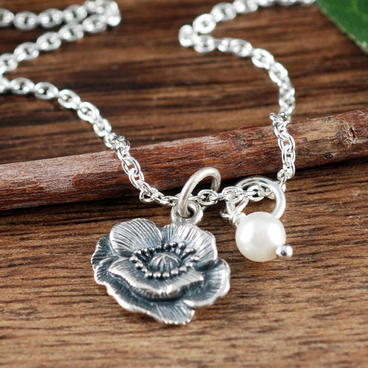 Sterling Silver Poppy Flower Necklace