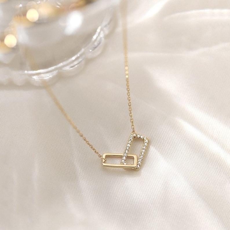 Sterling Silver Rectangular Pendant with Cubic Zirconia