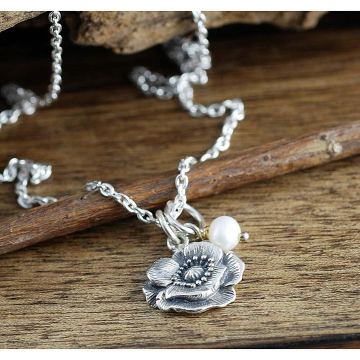 Sterling Silver Poppy Flower Necklace