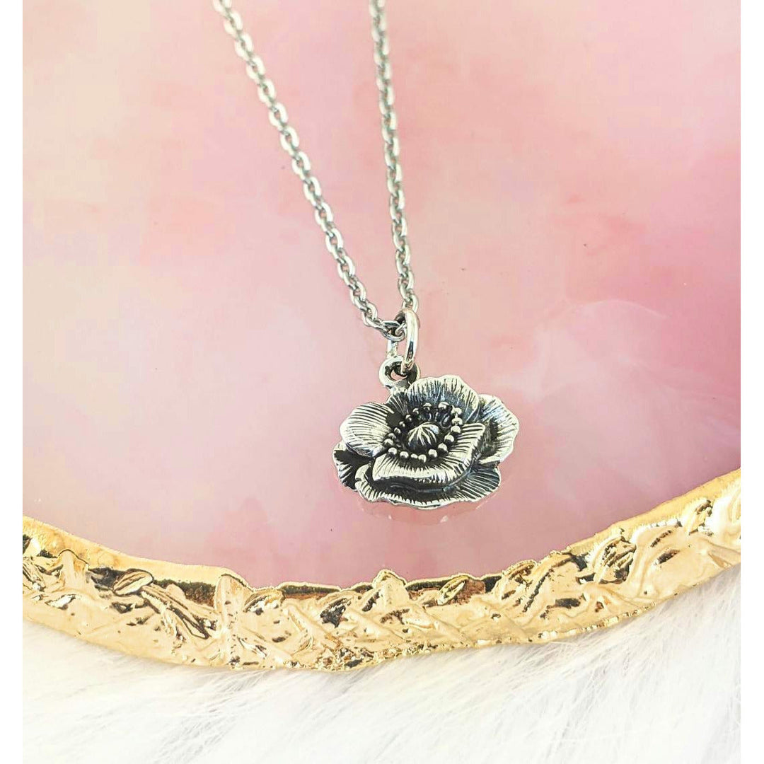 Sterling Silver Poppy Flower Necklace
