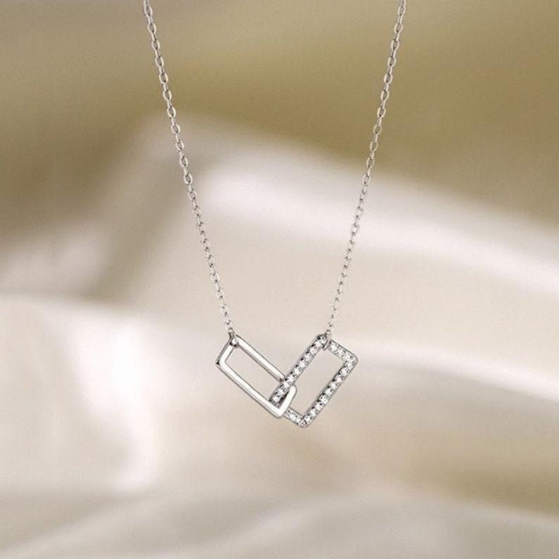 Sterling Silver Rectangular Pendant with Cubic Zirconia