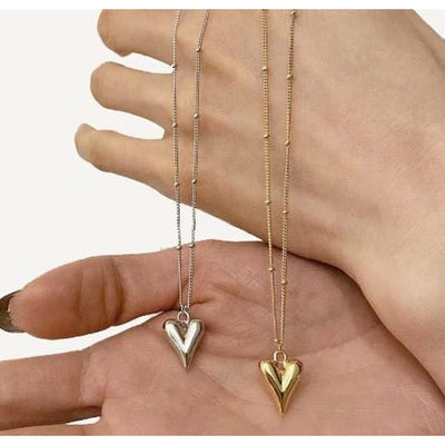 Sterling Silver Puffed Heart Necklace with Satellite Chain