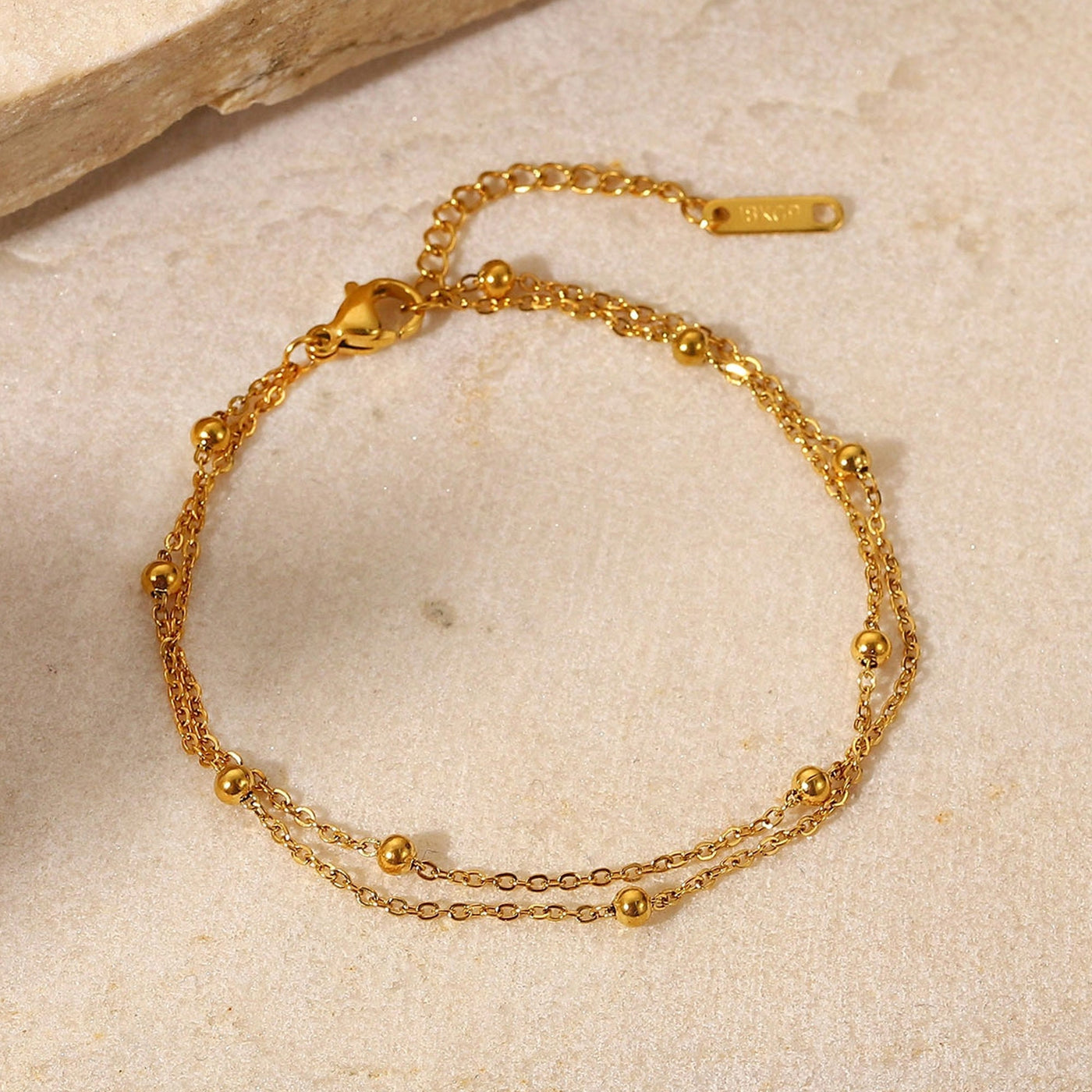 18k Gold Double Layer Bead Chain Bracelet