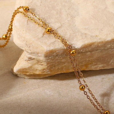 18k Gold Double Layer Bead Chain Bracelet