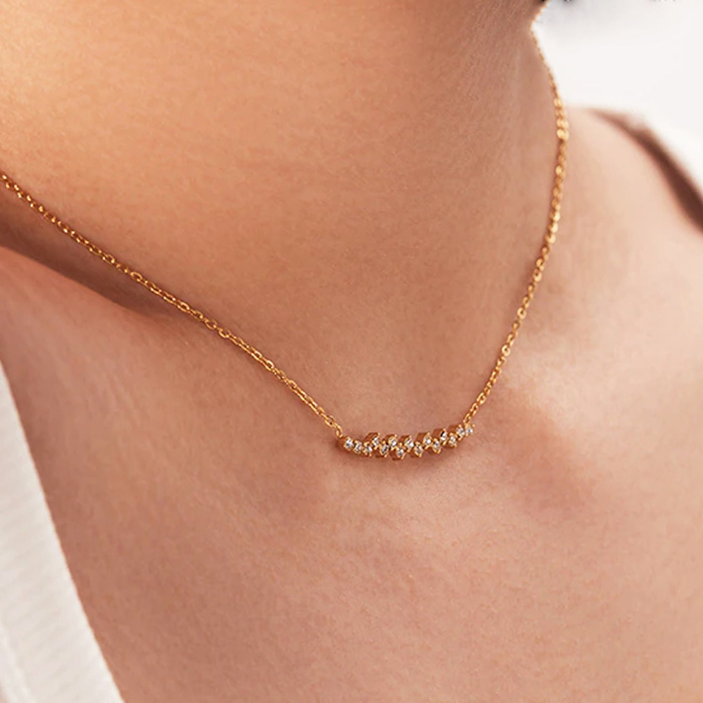 18k Gold CZ Bar Necklace