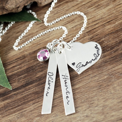 Sterling Silver Heart Necklace w/ Name Tags & Birthstones - Godfullness