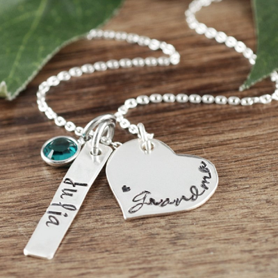 Sterling Silver Heart Necklace w/ Name Tags & Birthstones - Godfullness