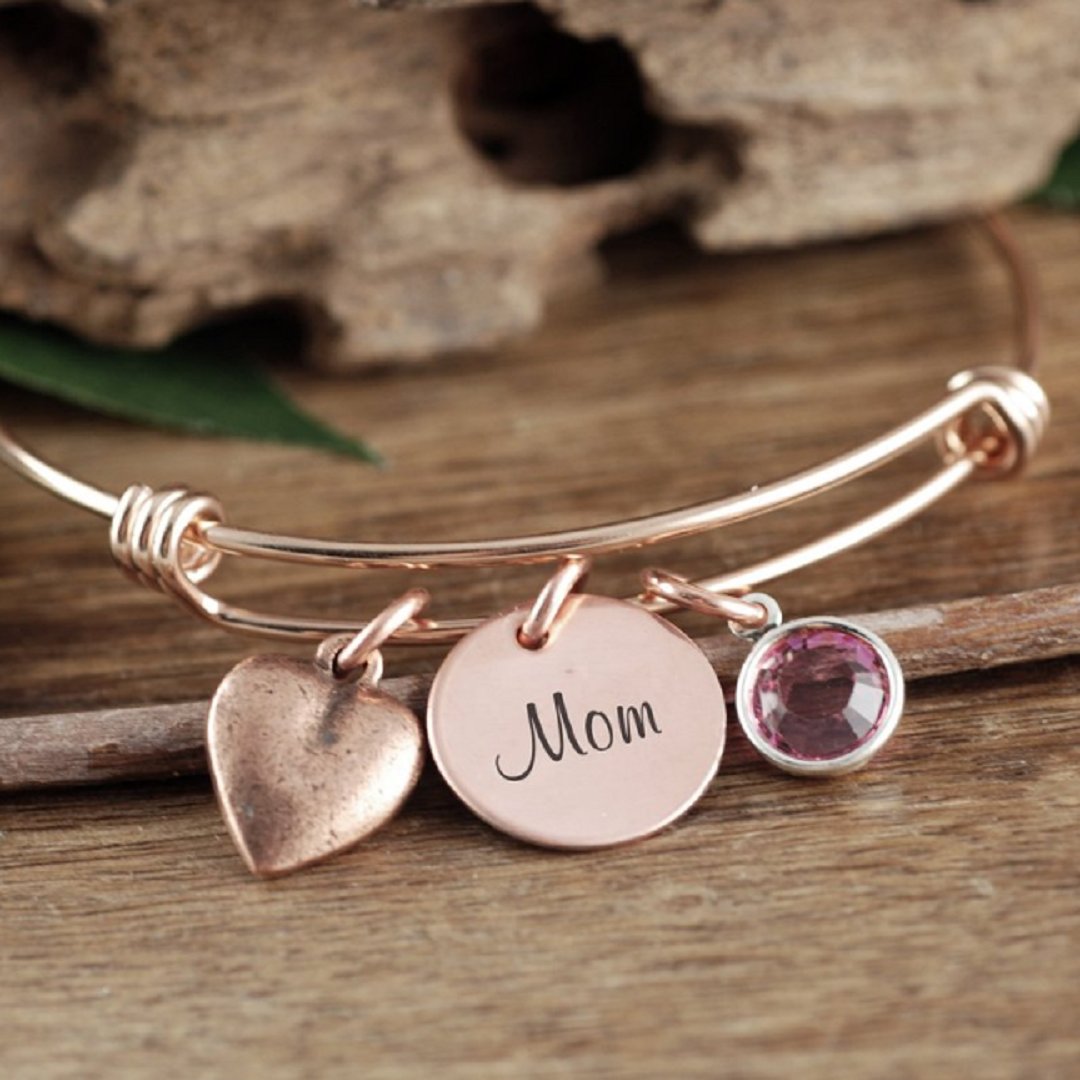 Mother's Birthstone Bracelet w/ Heart Pendant