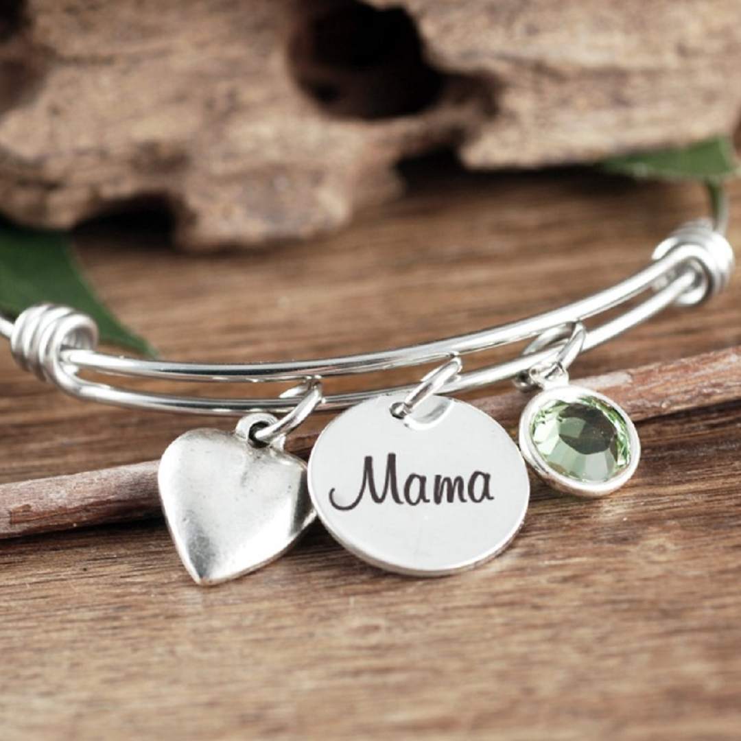 Mother's Birthstone Bracelet w/ Heart Pendant