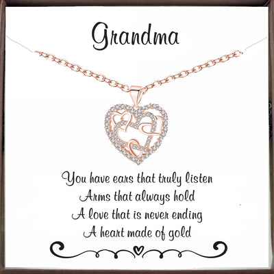 For Grandma - Interlocking Rose Gold Heart Necklace - Godfullness