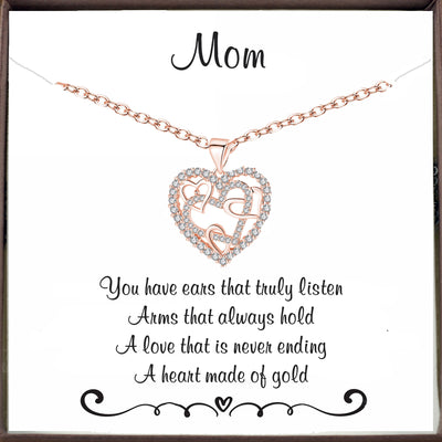 For Mom - Interlocking Rose Gold Heart Necklace - Godfullness