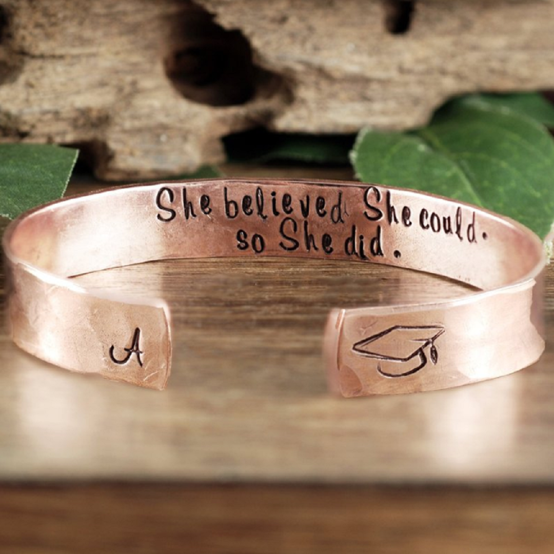 'She Believed She Could, So She Did' Graduation Cuff Bracelet - Godfullness