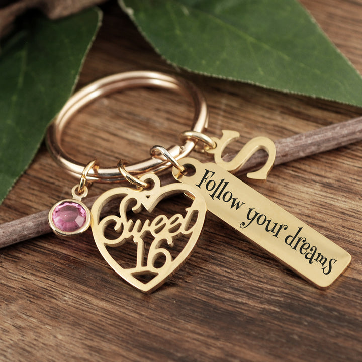 Personalized Sweet 16 Keychain - Follow your Dreams - Godfullness