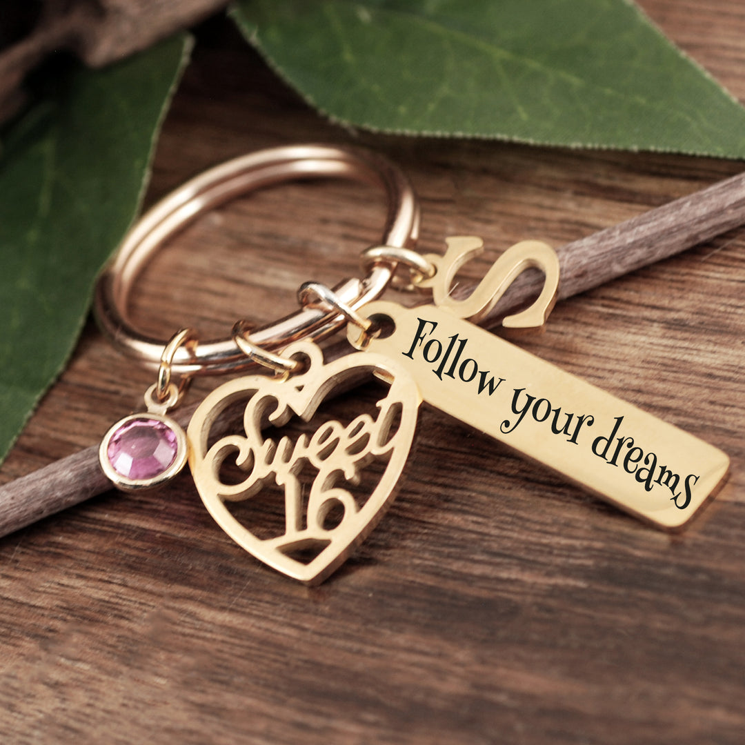 Personalized Sweet 16 Keychain - Follow your Dreams - Godfullness