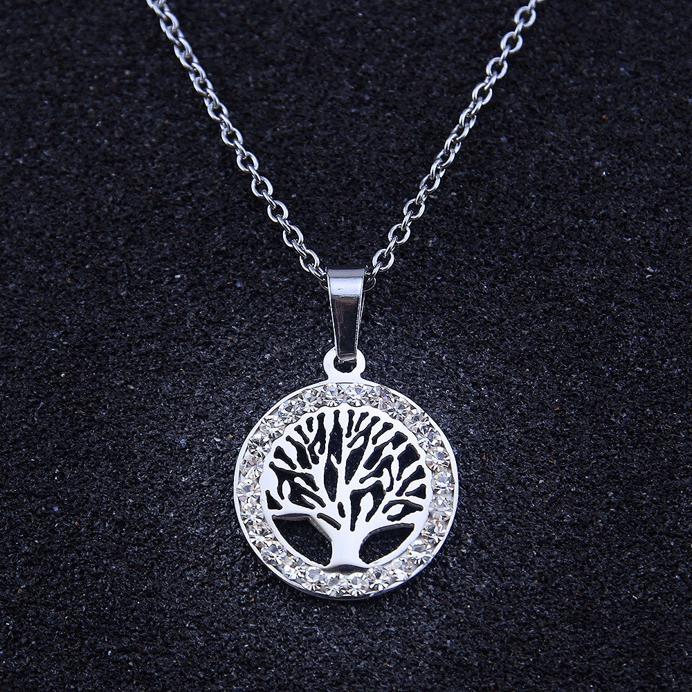 Gold Family Tree Necklace with Cubic Zirconia - Godfullness