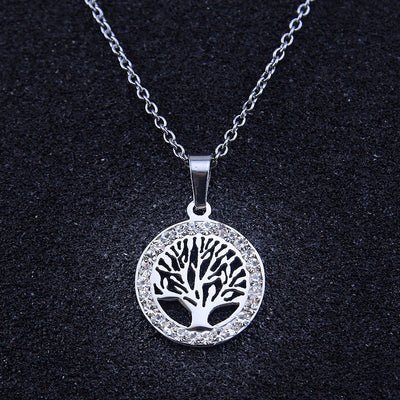 Gold Family Tree Necklace with Cubic Zirconia - Godfullness