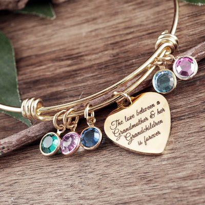 Gold Stainless Steel Grandmother Bracelet with Birthstones