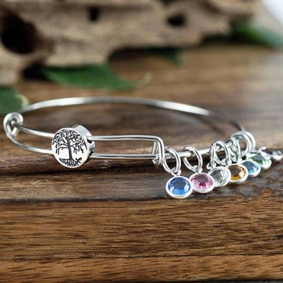 Silver Family Tree Birthstone Bracelet for Mom and Grandma - Godfullness