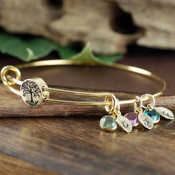 Family Tree Birthstone + Leaves Bracelet - Godfullness
