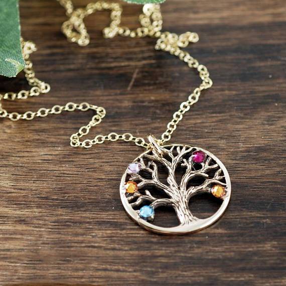 Textured Family Tree Pendant Necklace