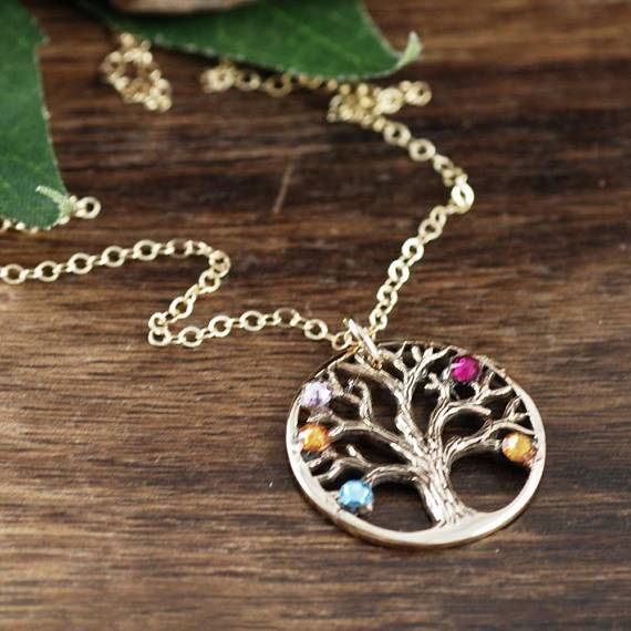 Textured Family Tree Pendant Necklace