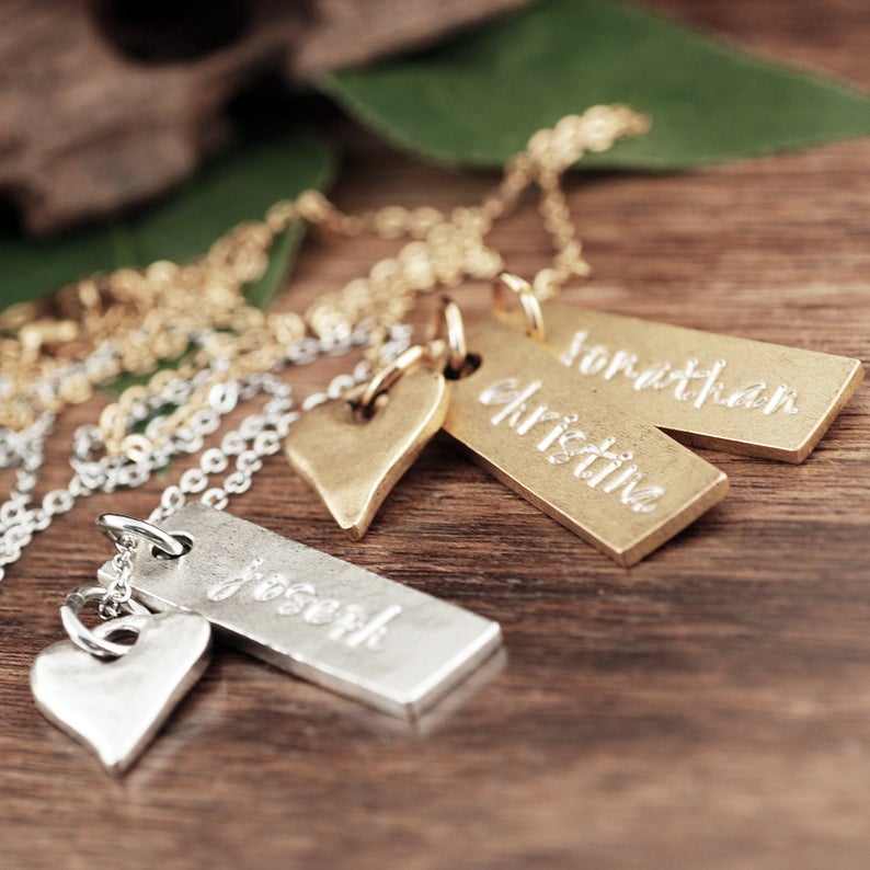 Personalized Vertical Bar Necklace With Heart