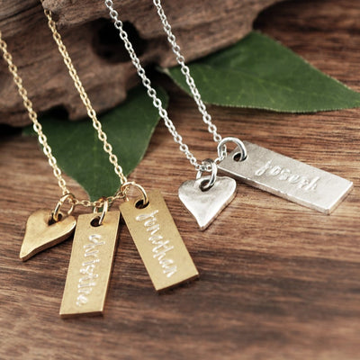 Personalized Vertical Bar Necklace With Heart - Godfullness