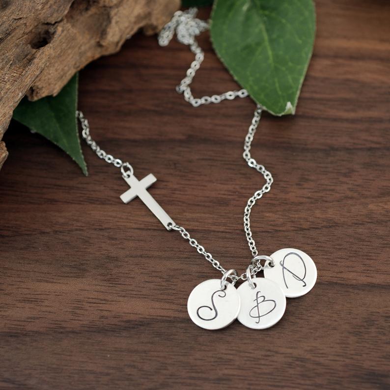 Personalized Sideways Cross Initial Necklace - Godfullness
