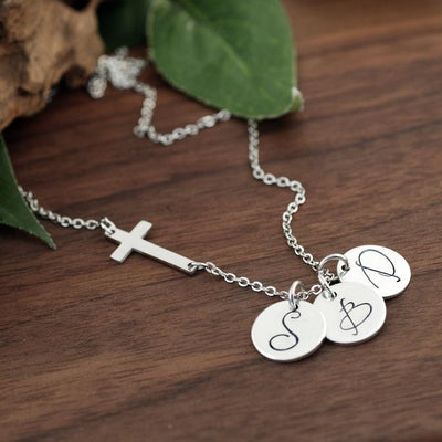 Personalized Sideways Cross Initial Necklace - Godfullness