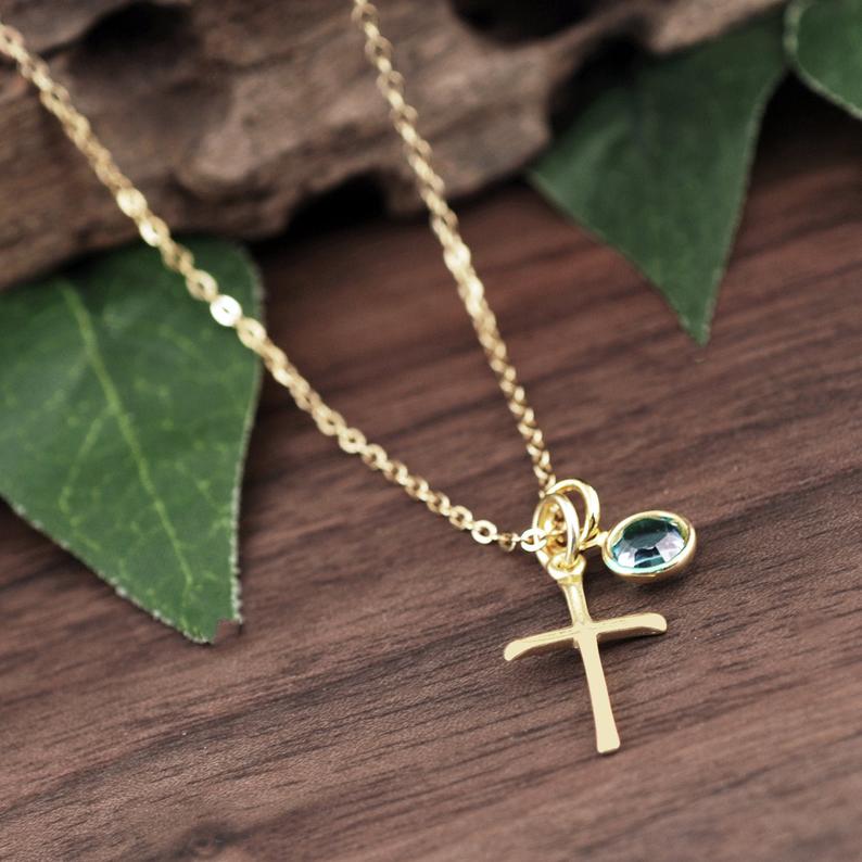 Personalized Cross Necklace with Birthstones - Godfullness
